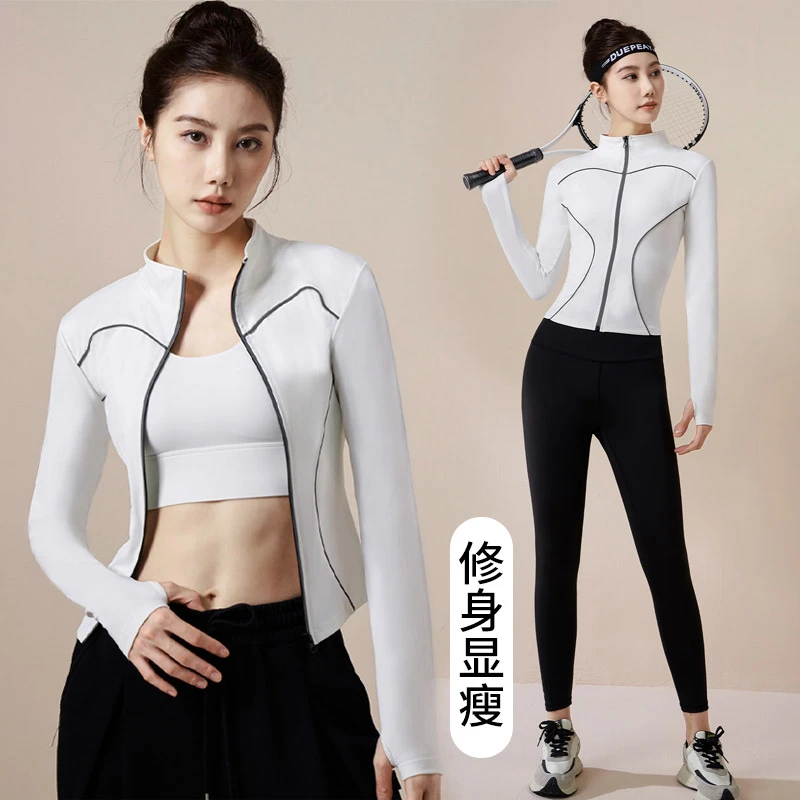 反光夜跑骑行外套女长袖修身显瘦健身运动瑜伽蜜桃外穿秋冬季跑步