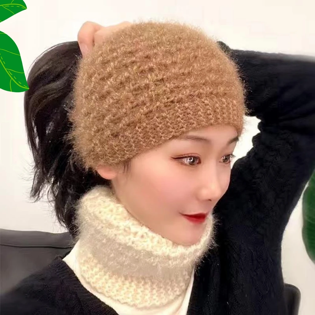秋冬女新款百搭松鼠绒针织帽毛线帽 洋气时尚保暖护耳遮白发帽子