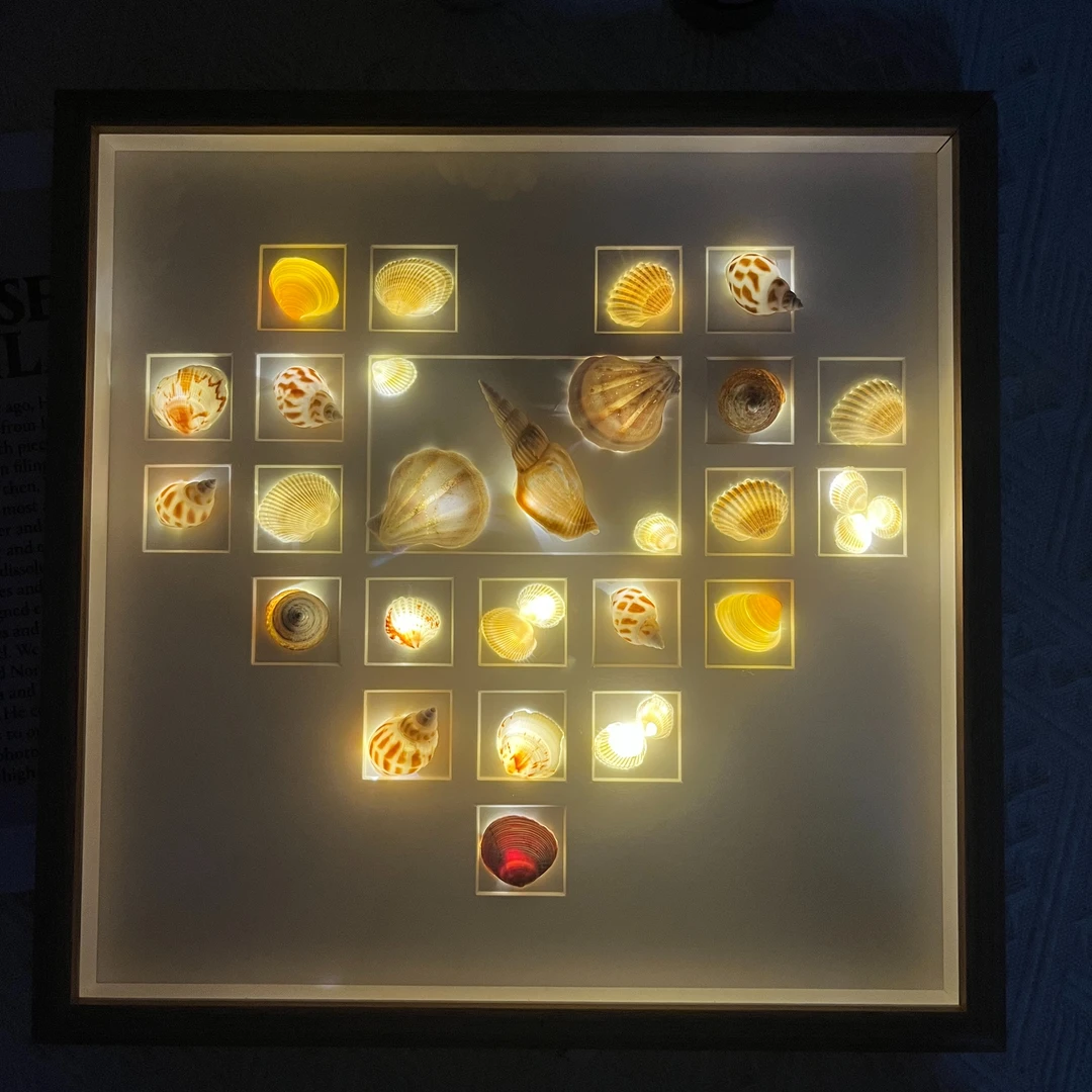 爱心贝壳画海螺手工diy相框小夜灯创意礼物标本中空相框送男女友