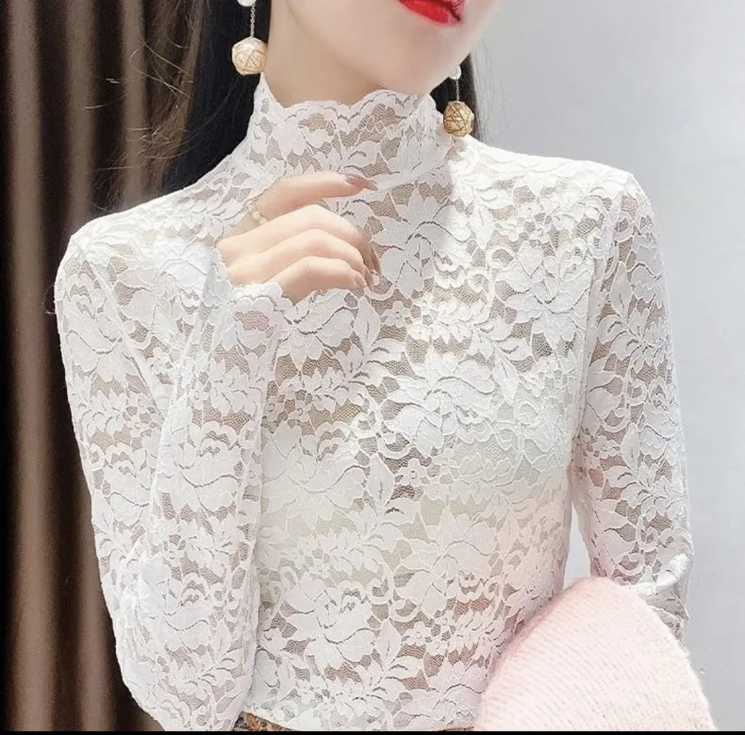 2024春秋时尚新款蕾丝打底衫女百搭显瘦性感长袖内搭小衫洋气上衣