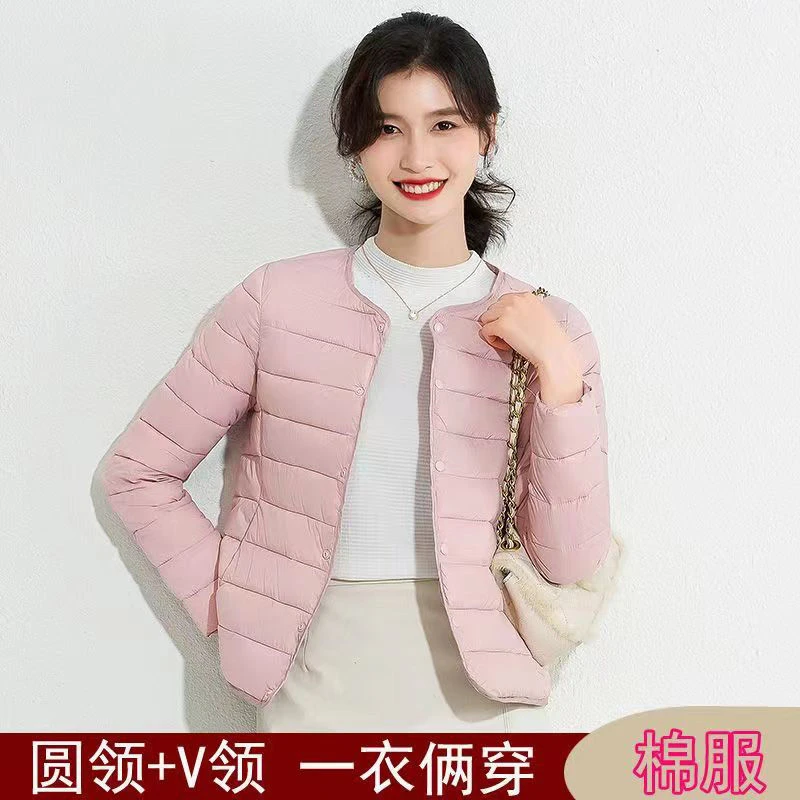 春秋棉衣女外套内穿外穿时尚修身圆领V领薄款棉服保暖内胆小棉袄