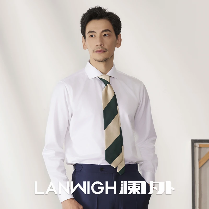 澜外春夏温莎领长袖衬衫男商务绅士衬衫休闲衬衣纯色修身男士衬衫