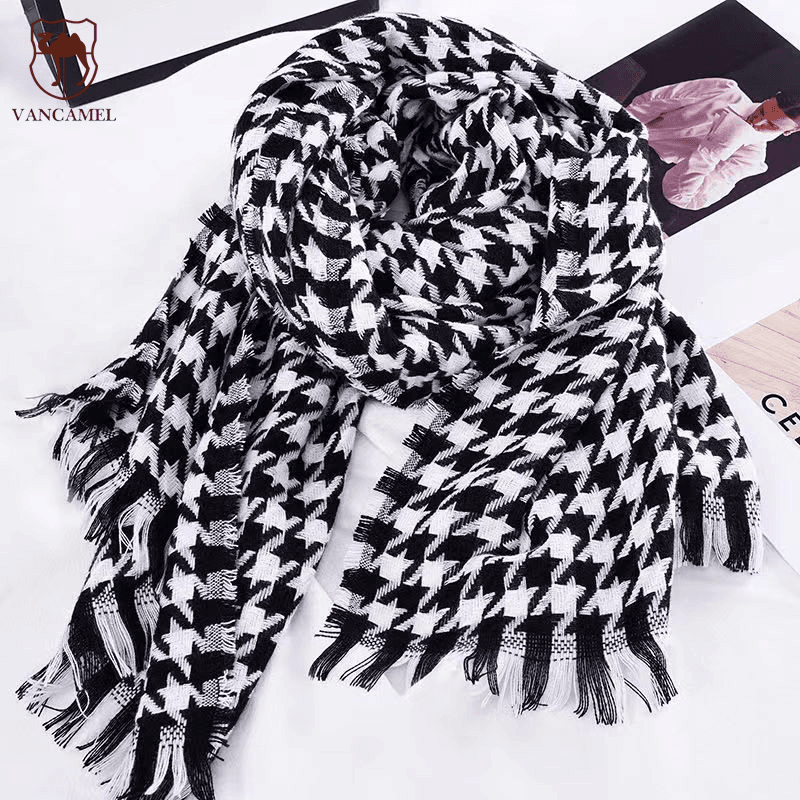 保暖黑白格围巾-颜色随机