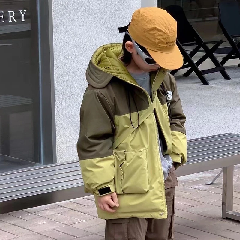 8623儿童羽绒服男女童拼色短款韩版外套中大童装保暖上衣加厚150