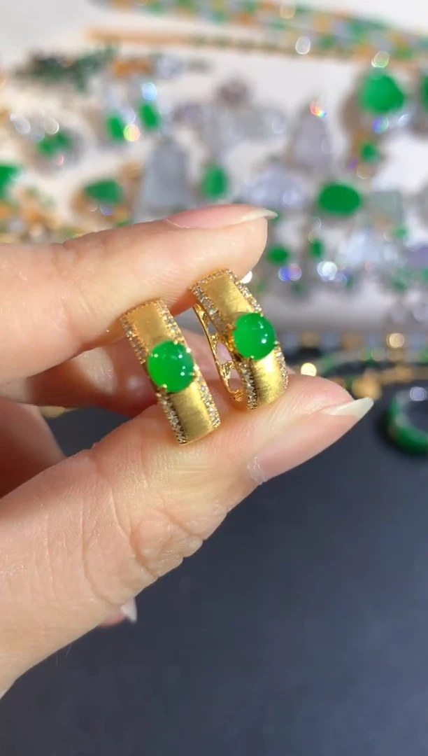 【闪购商品】翡翠耳饰18K金镶嵌A566|7980