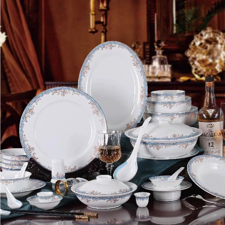 红叶陶瓷景德镇碗碟盘套装陶瓷白瓷欧式62头轻奢景德镇陶瓷