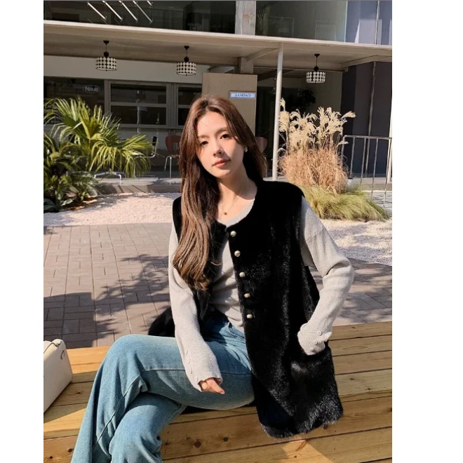 气质网红黑色小香风秋冬马甲外套PC007