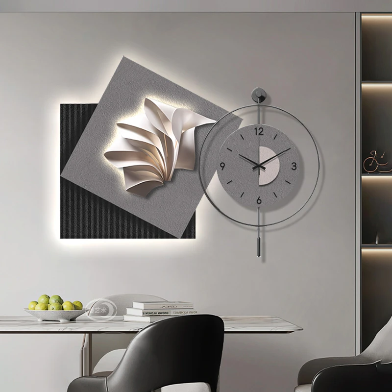 高级感挂钟餐厅钟表挂墙客厅装饰画创意抽象立体几何时钟饭厅挂画