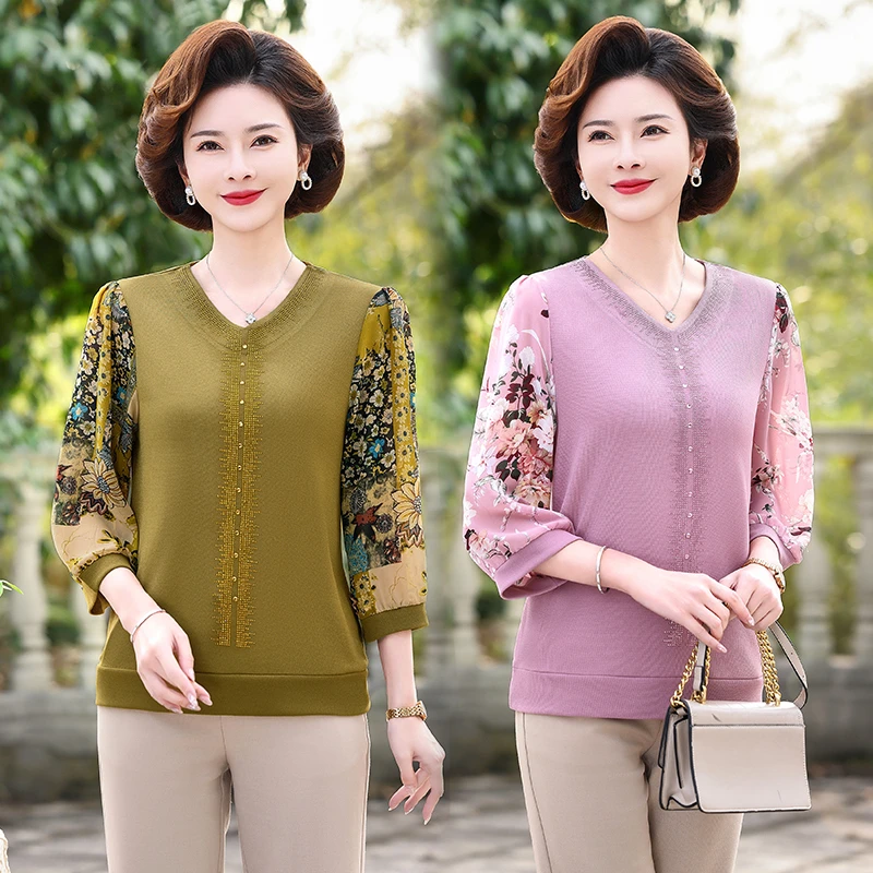 【丽姐家】夏季新款妈妈装中袖时尚洋气宽松显瘦中老年薄款上衣