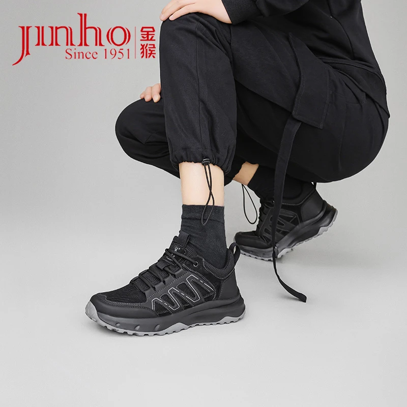 Jinho/金猴男士户外休闲夏季运动鞋透气防滑网面跑步鞋男Q38080A