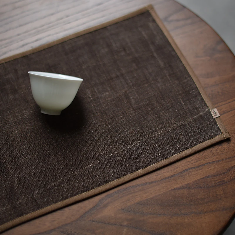 【惊】 夏布 柿染方茶席 21×45cm 10469