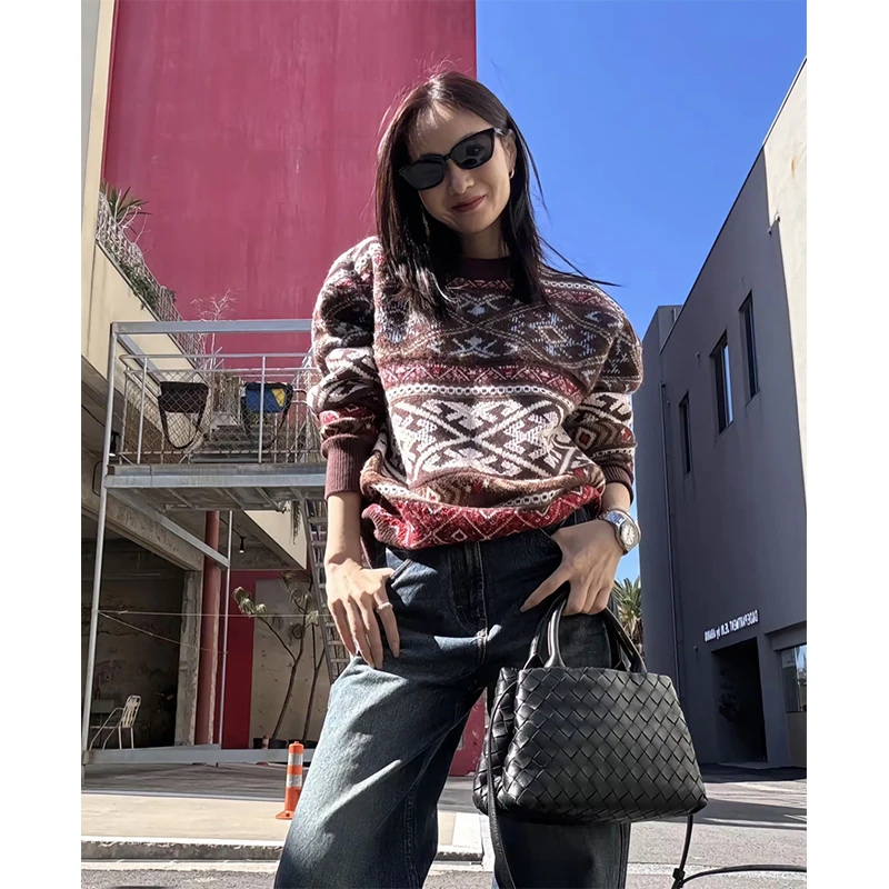 靠谱的私服【咖调费尔岛】秋冬新款圆领套头羊毛毛衣kp24917