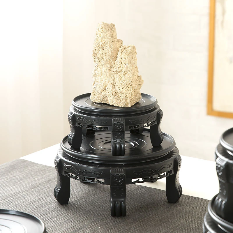 花瓶塑料底座托架圆形佛像工艺品奇石头鱼缸摆件奇石仿木托花盘架