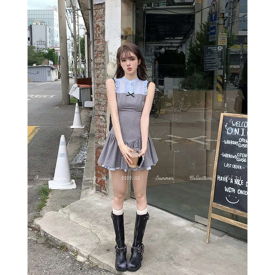 Acaine阿彩呢【贝莉日记】裙子女夏季2023新款韩系无袖气质连衣裙