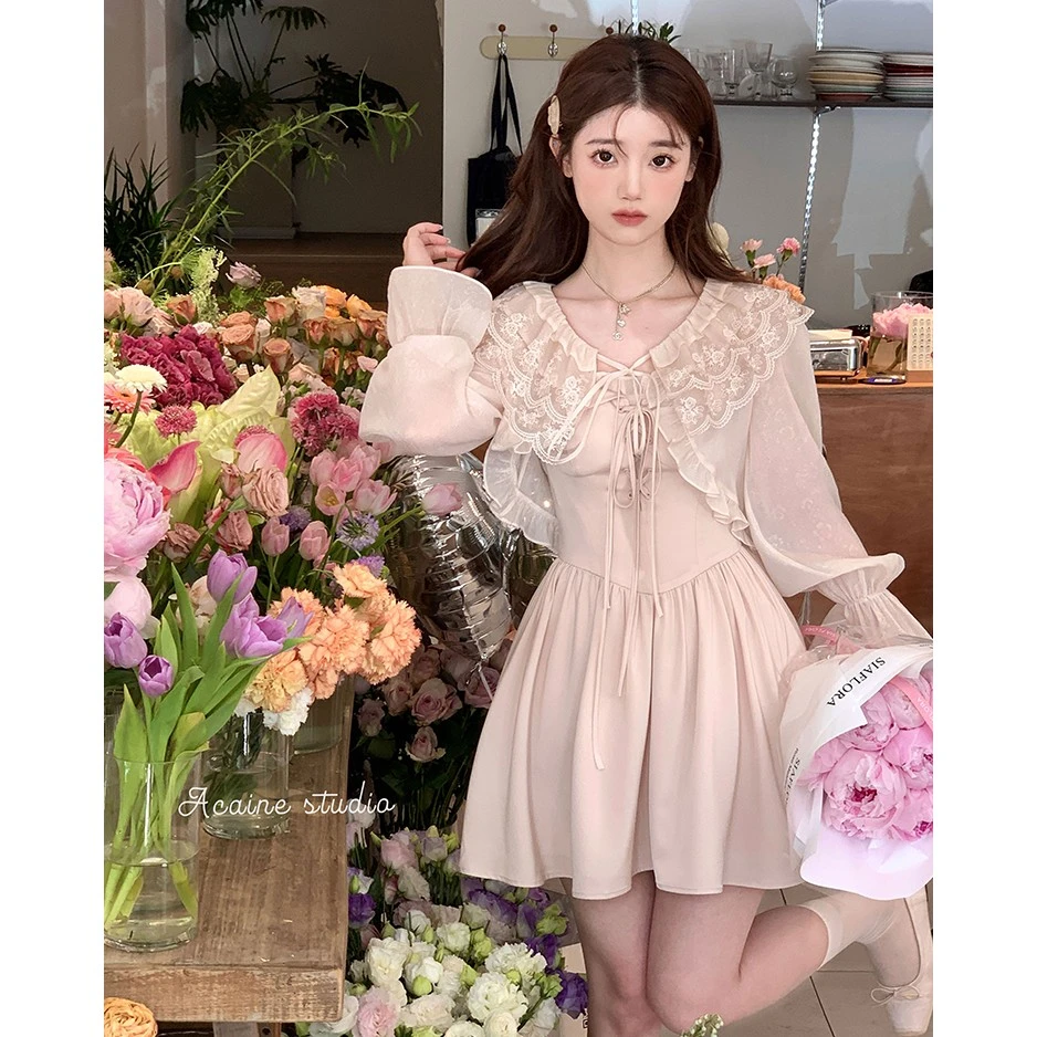 Acaine阿彩呢 爱丽丝甜梦/裙子超仙女森系法式缎面吊带裙蕾丝开衫