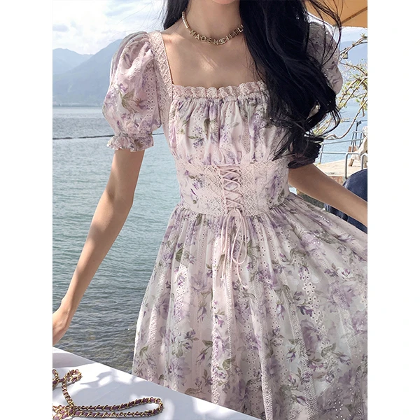 Acaine阿彩呢 法兰庄园/裙子女小众设计感法式庄园复古印花连衣裙