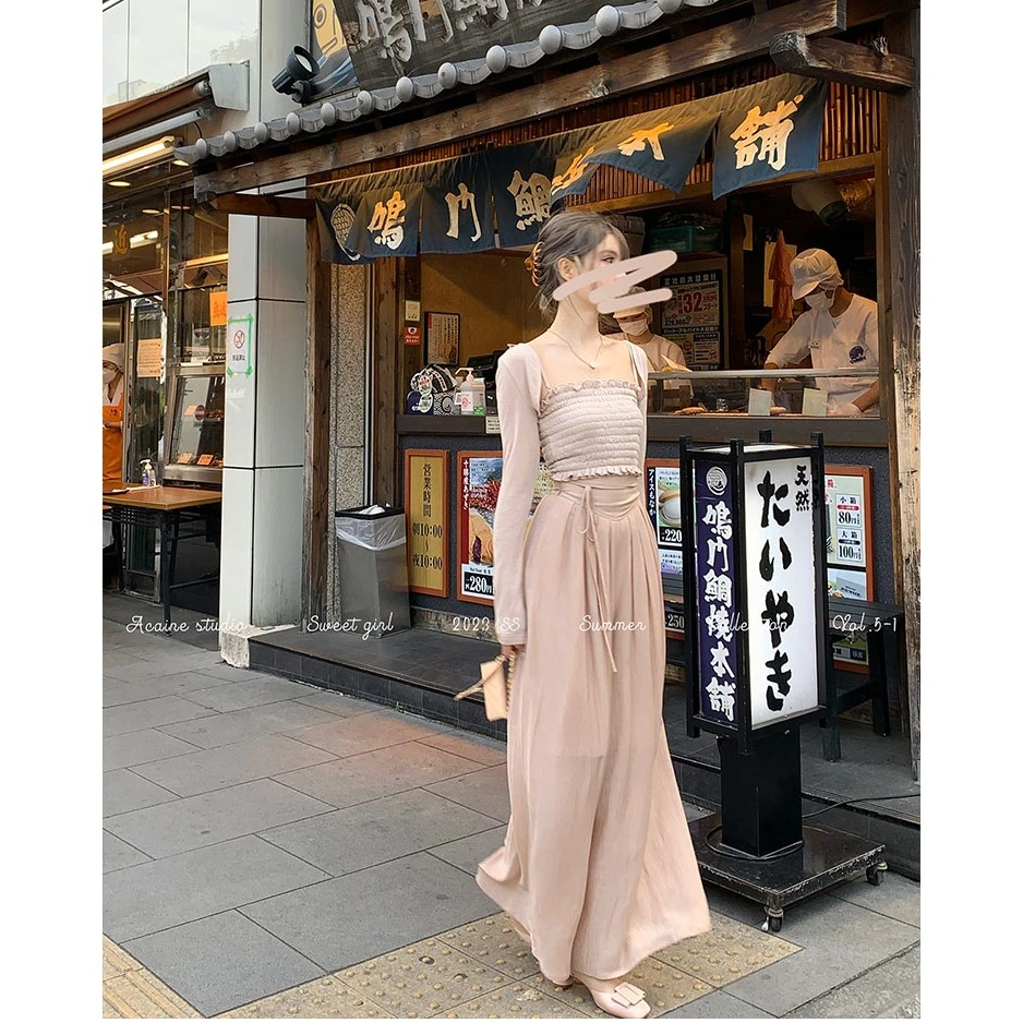 Acaine阿彩呢 氧气裤/夏季阔腿裤2023新款慵懒飘逸高腰垂感休闲裤