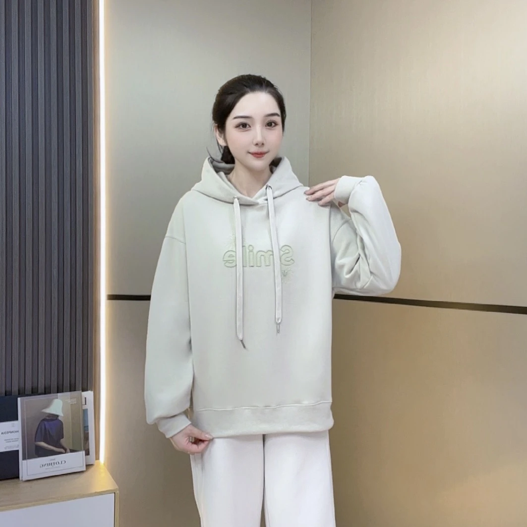 2024年即墨新款SMILE字母刺绣连帽抽绳卫衣休闲百搭宽松长袖上衣