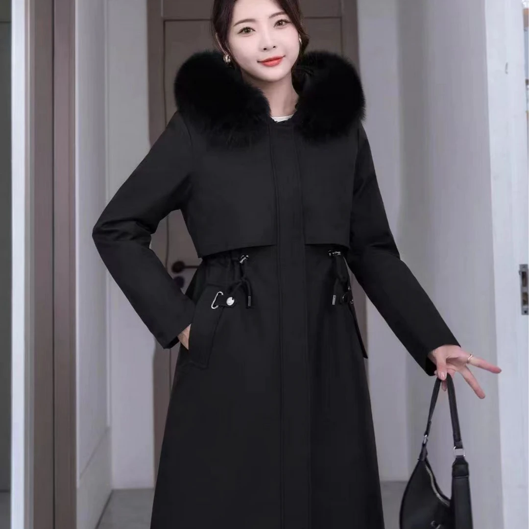 【时尚百搭】2024新款狐狸毛领真皮草派克服2318