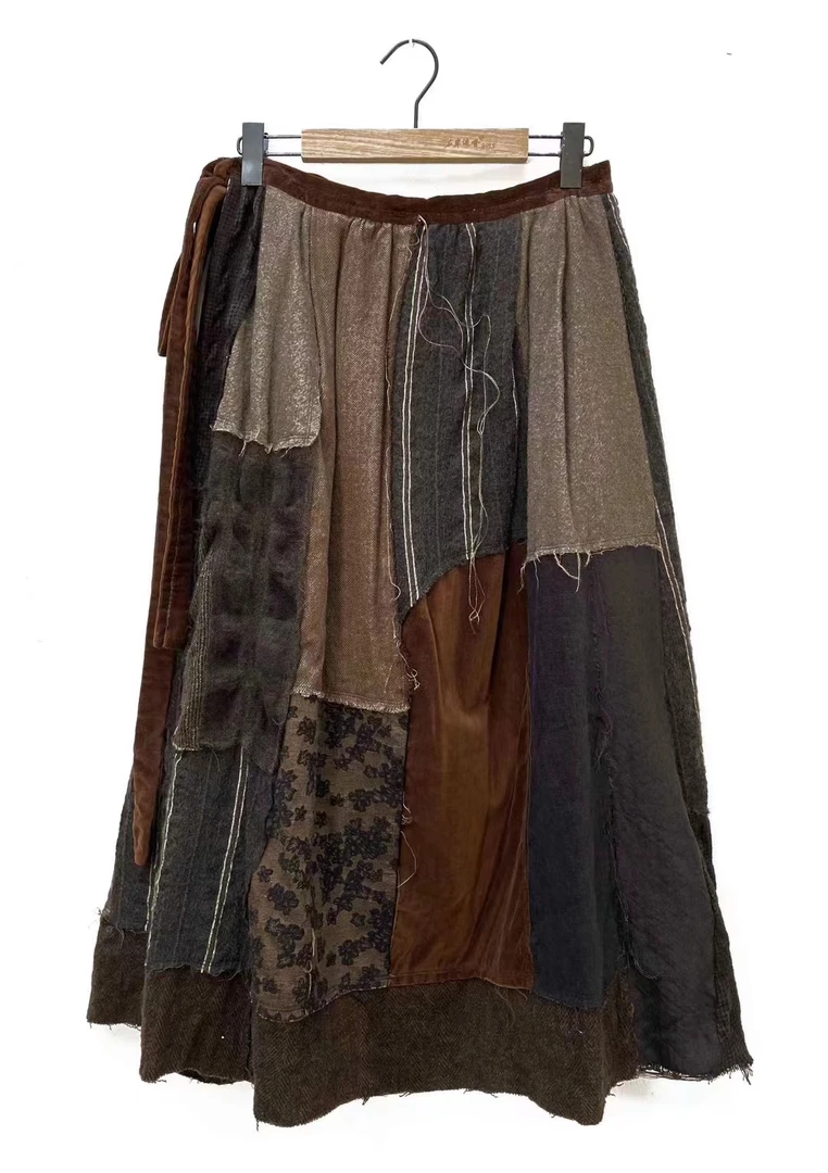 7折山山家-左岸迷香【休闲半身裙】Z22FW2019拼接轻奢宽松复古时尚