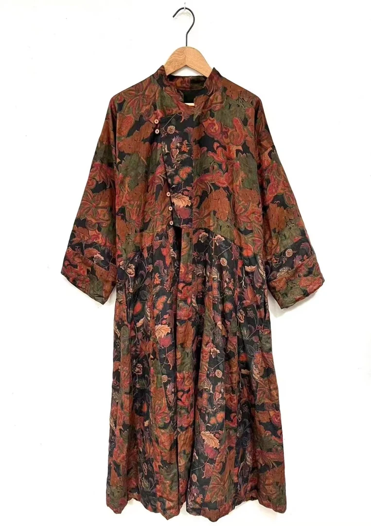 山山家-左岸迷香【连衣裙】Z23FW5015 民族风文艺 双层复古 中长款