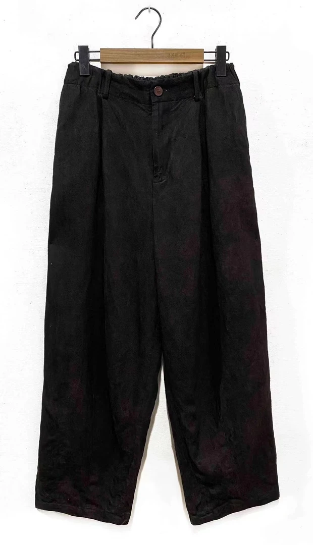 7折山山家-左岸迷香【裤子】Z22FW3006亚麻松紧腰宽松百搭复古直筒