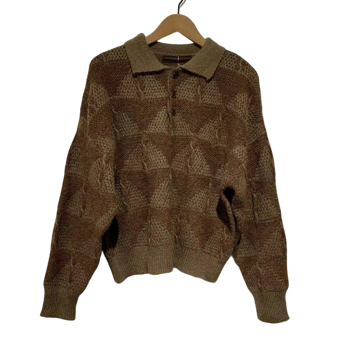 7折山山家-左岸迷香【毛衣】21FW7029翻领长袖复古针织短款秋冬