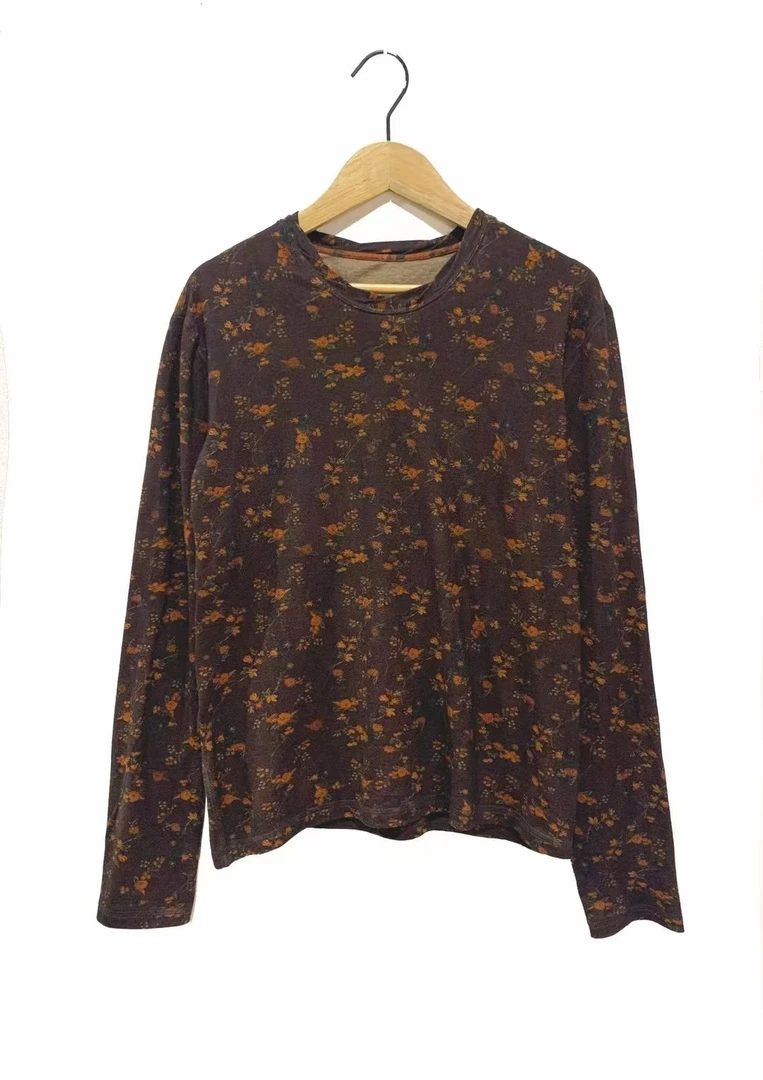 山山家-左岸迷香【T恤】Z24FW4022圆领印花长袖宽松休闲复古时尚