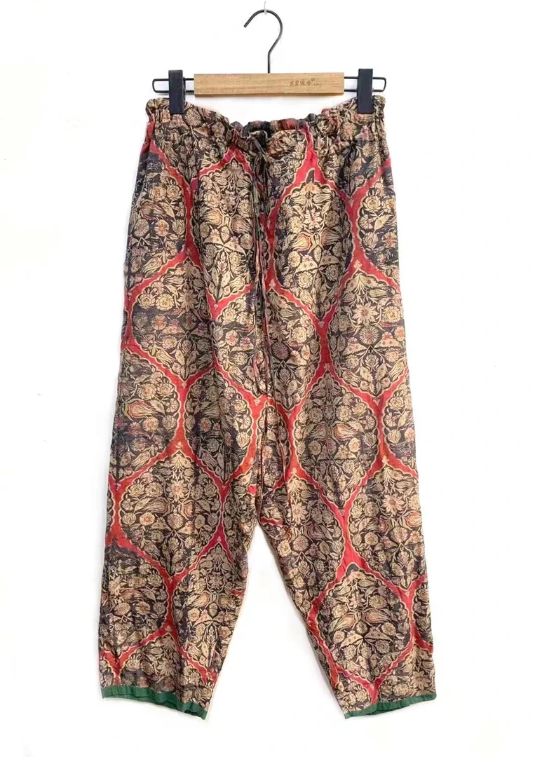 山山家-左岸迷香【柞蚕丝长裤】Z24SS3007时尚复古花色满印宽松休闲