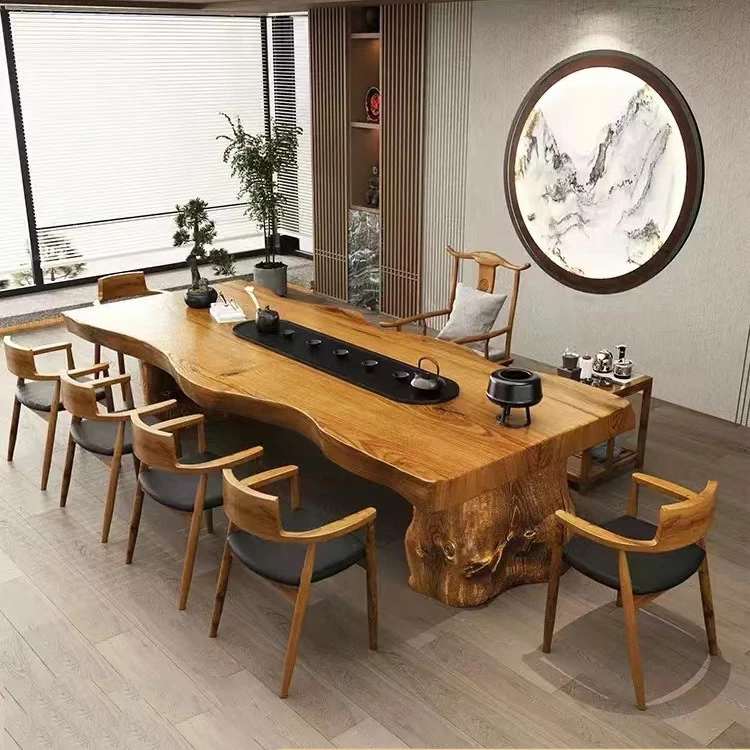 新中式实木茶桌全套办公室大板桌整板茶台商用茶室泡茶桌功夫茶几