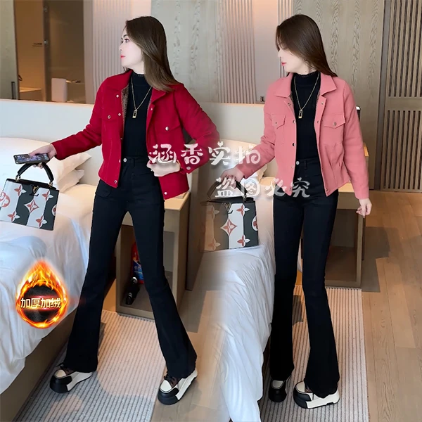 【季颜品牌】春秋美拉德穿搭女外套气质百搭休闲加绒短外套8120