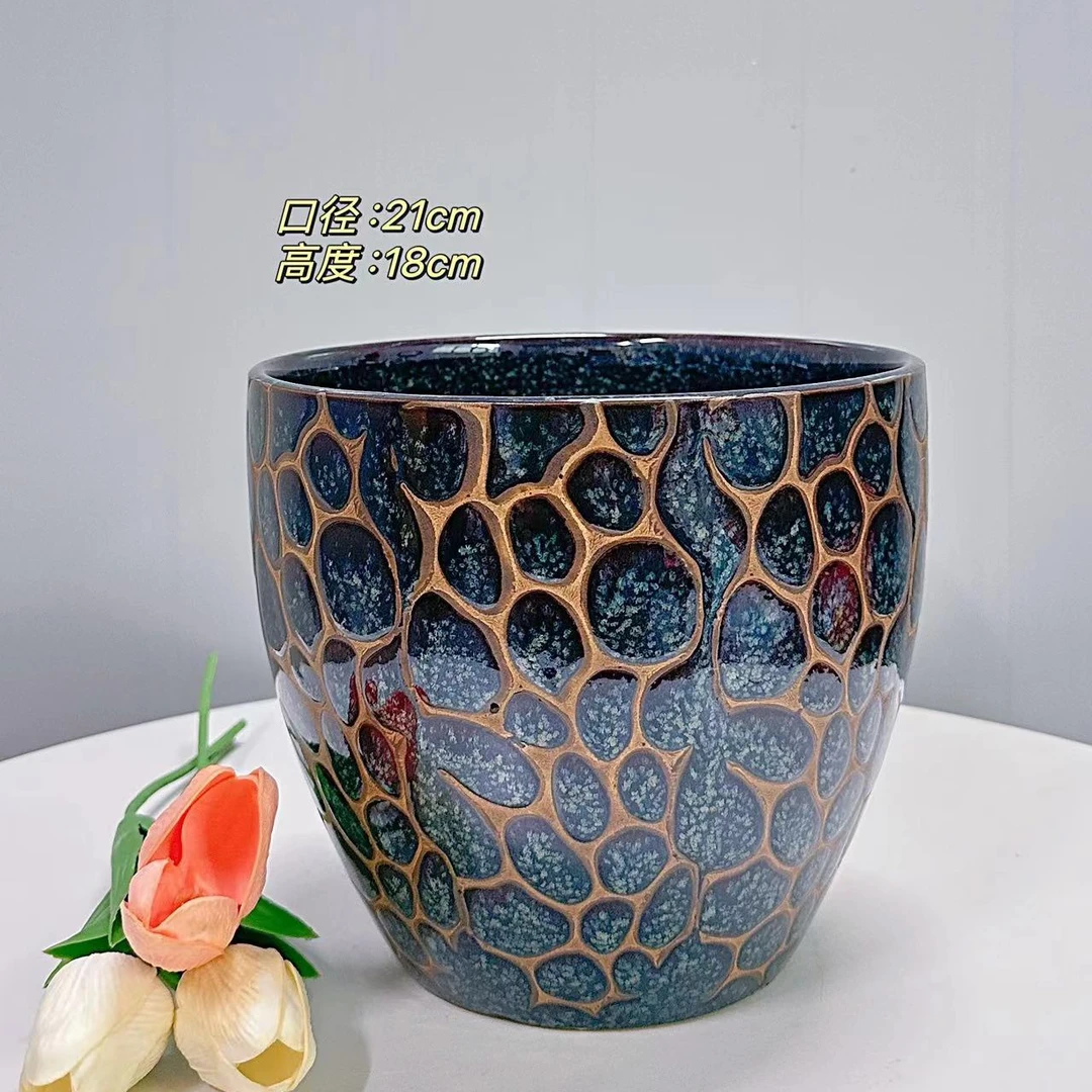 陶瓷花盆玛瑙石梨型中号口径21高度18分家用客厅阳台绿植专用