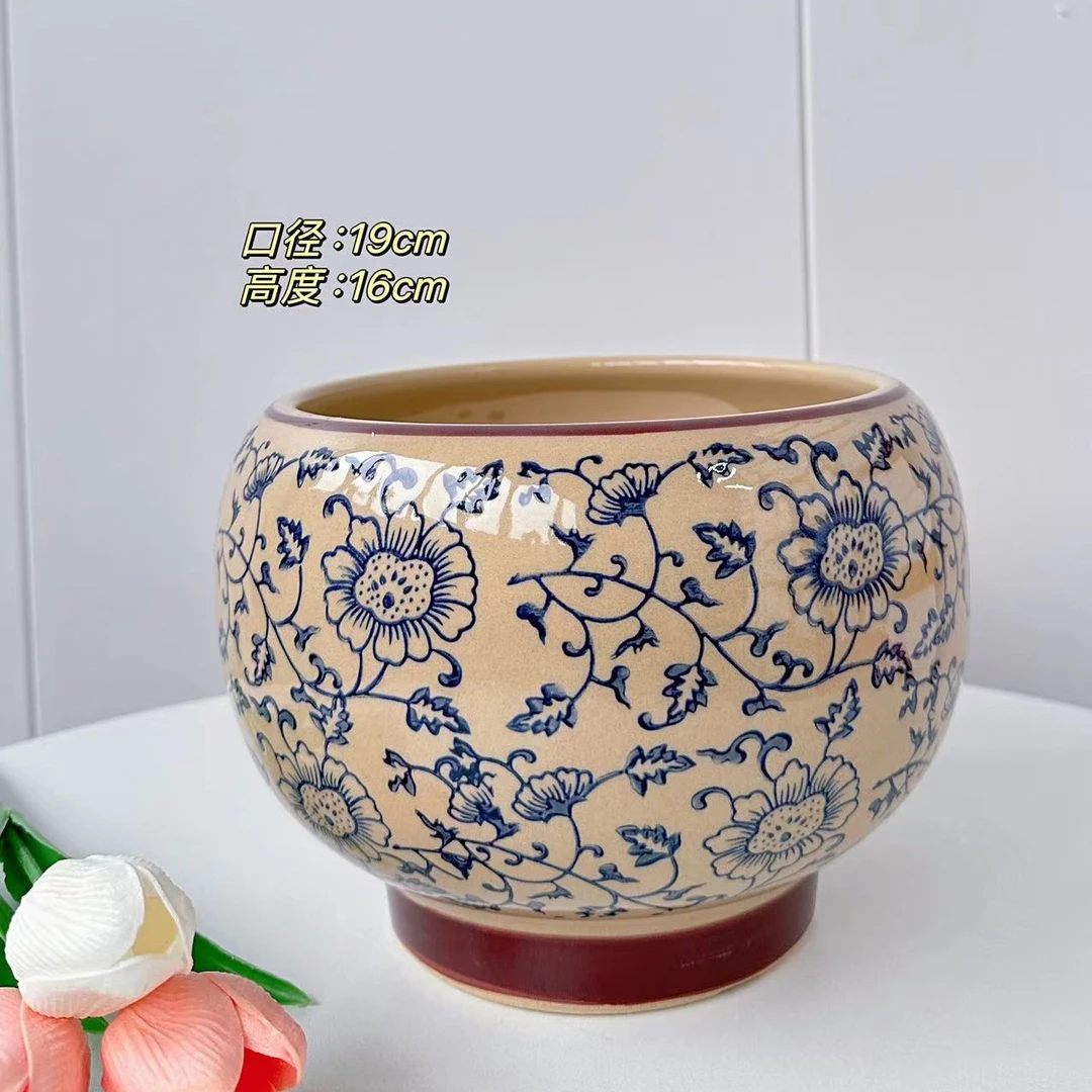 陶瓷花盆高脚兰彩中号口径19高16分家用客厅阳台绿植