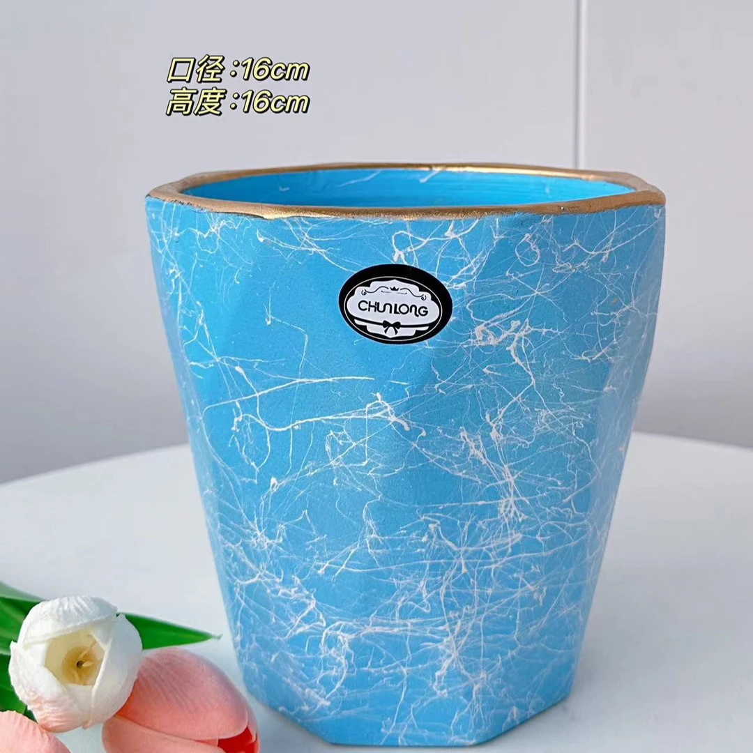 陶瓷花盆蓝飞丝中号口径16高16分家用客厅阳台绿植