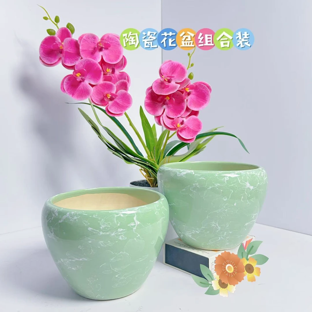 高温陶瓷花盆2个装小号青泡泡苹果口15高12分蝴蝶兰发财树文竹