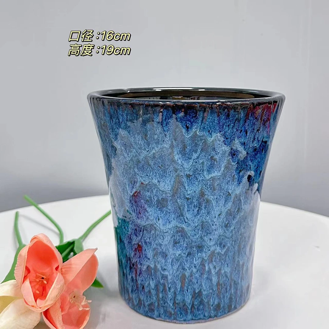 陶瓷花盆孔雀蓝小蛮腰小号口径16高度19分家用客厅绿植