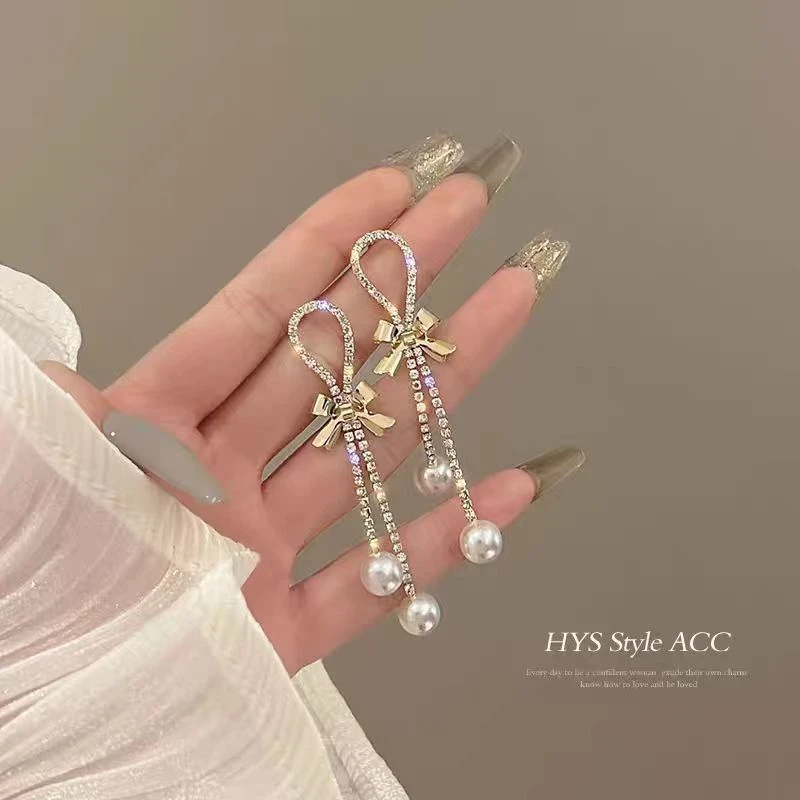 法式蝴蝶结流苏长款耳环气质高级小众设计耳钉2024新款耳饰