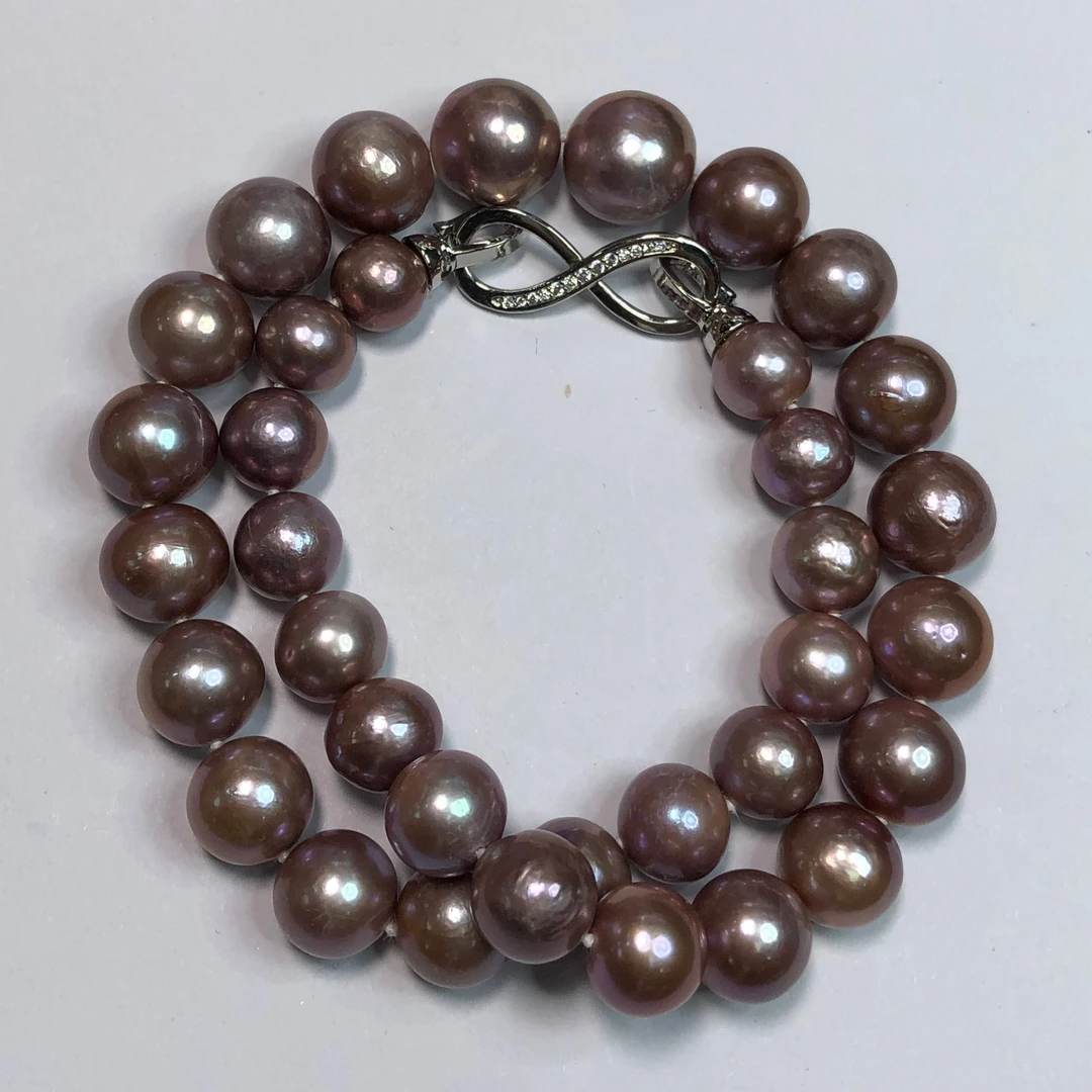 0087珍珠紫粉项链12mm