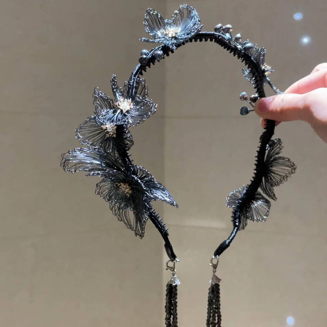 西子烟墨钩针私人定制流苏发箍