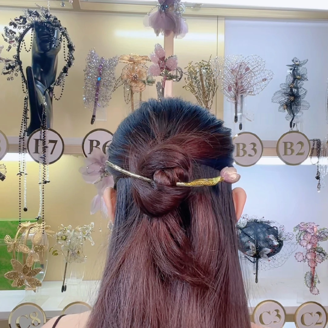 莫奈家郁金香国风盘发发簪花朵高级感新中式簪子女发饰