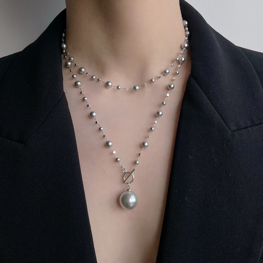 灰色项链女秋冬叠戴毛衣链轻奢高级感小众饰品