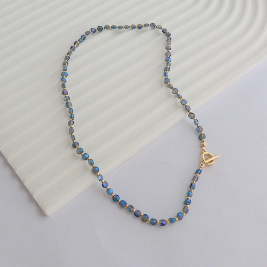 铜琉璃项链 蓝灰色项链女气质个性锁骨链秋冬毛衣链高级感