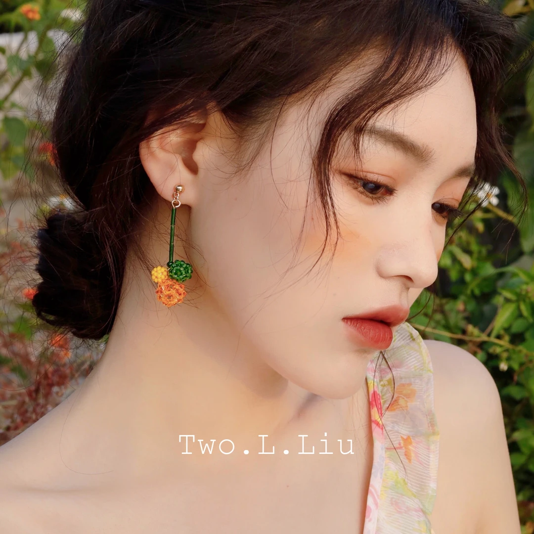 铜合金耳饰 夏日耳环女三色球吊坠春天出游度假百搭耳夹