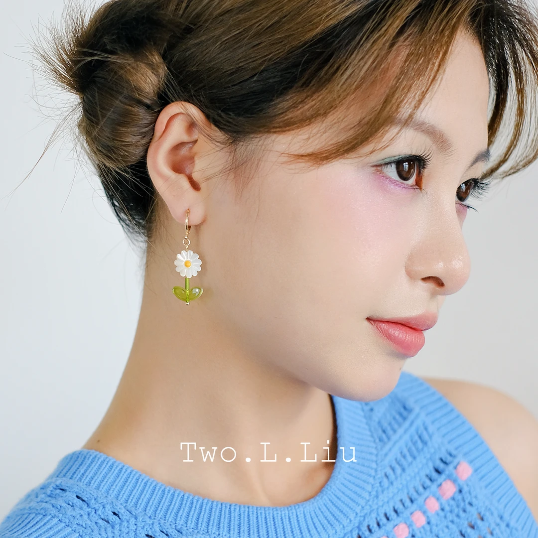 铜合金玻璃耳饰 小花小清新耳环雏菊小花朵可爱森系耳夹耳饰