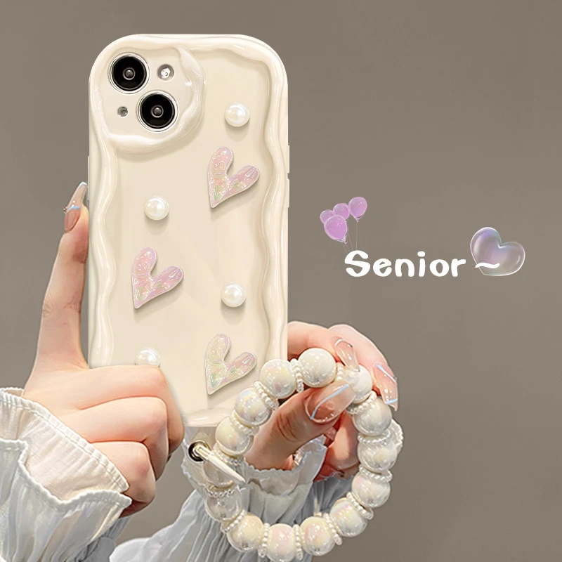 苹果/iphone/华为/荣耀/oppo/vivo/小米/镭射褶皱爱心链条手机壳