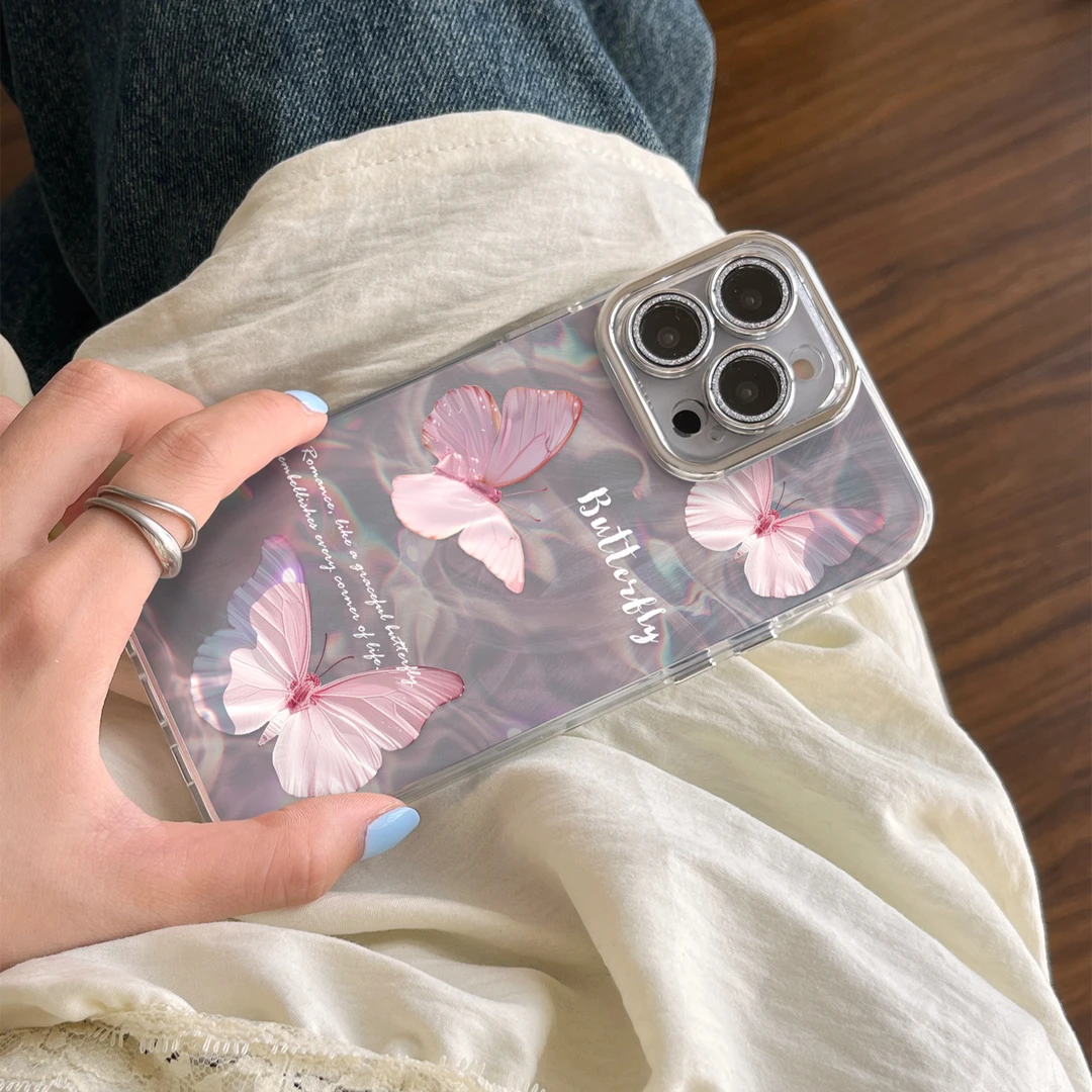 闪粉炫彩琉璃蝴蝶iPhone15手机壳苹果14Promax全包式13潮款12轻奢