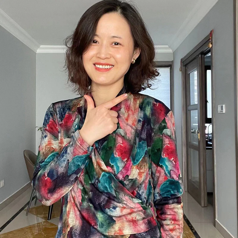 薄款羊毛衫女装印花圆领针织打底衫内搭显瘦2023新款