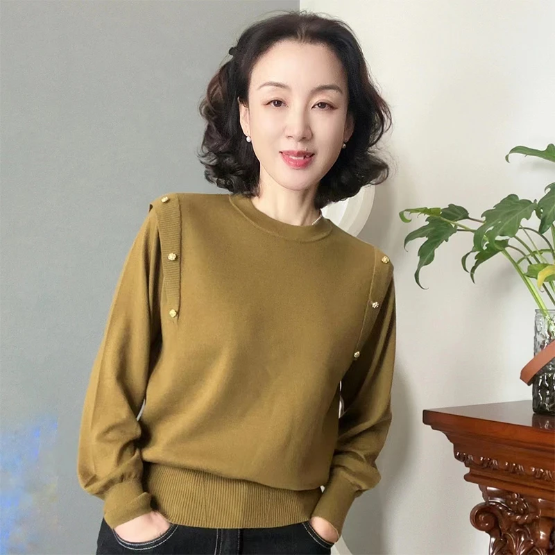 【小敏宠粉】韩版时尚圆领休闲百搭长袖针织衫2023冬季新款显瘦