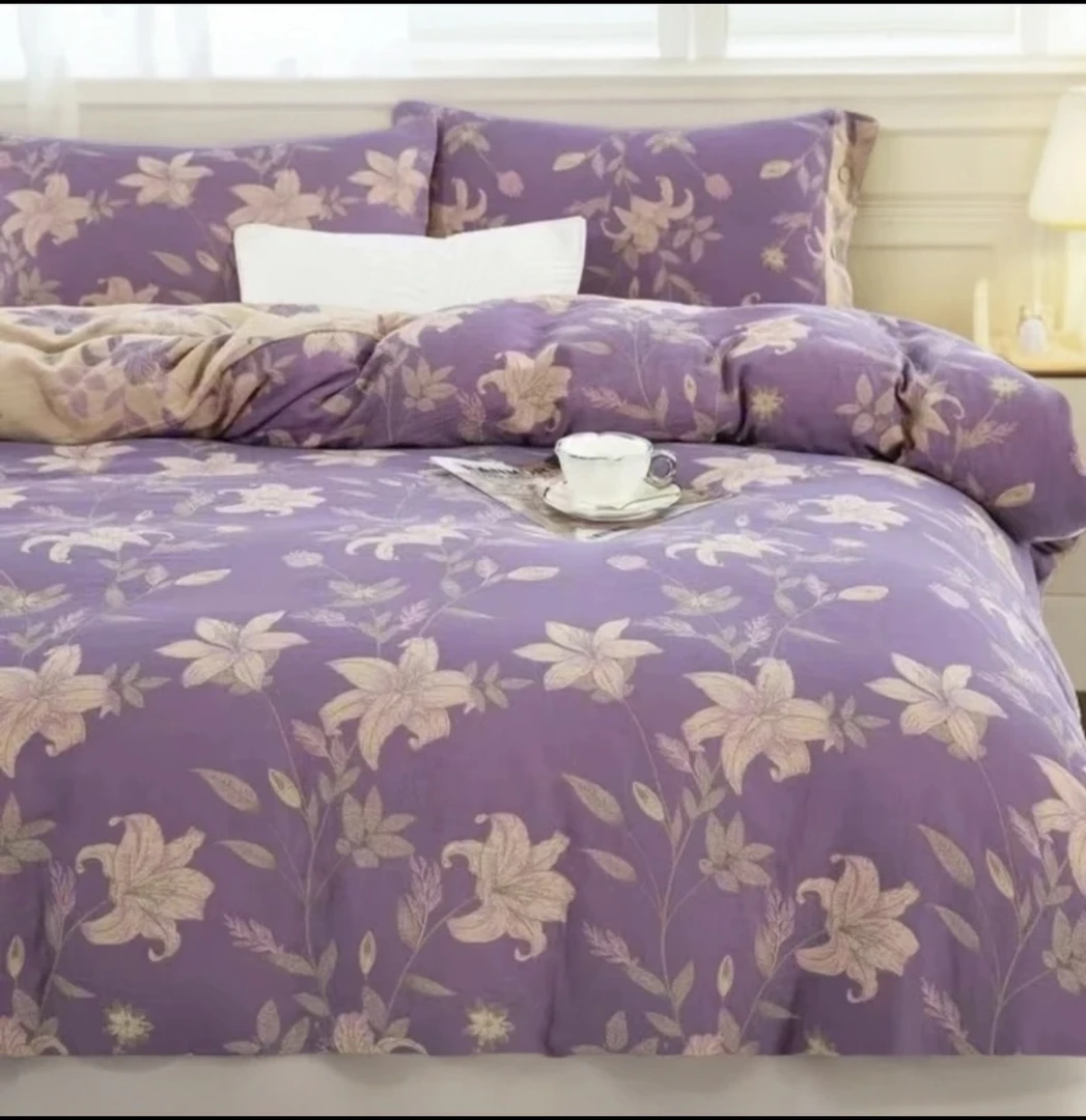 【她】高奢紫百合双层纱大豆被200*230秋冬双人被精梳轻奢亲肤加厚