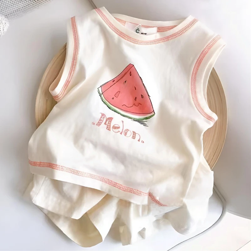 婴儿童装无袖两件套女宝宝可爱男童套装夏装印花夏季新款短袖t恤